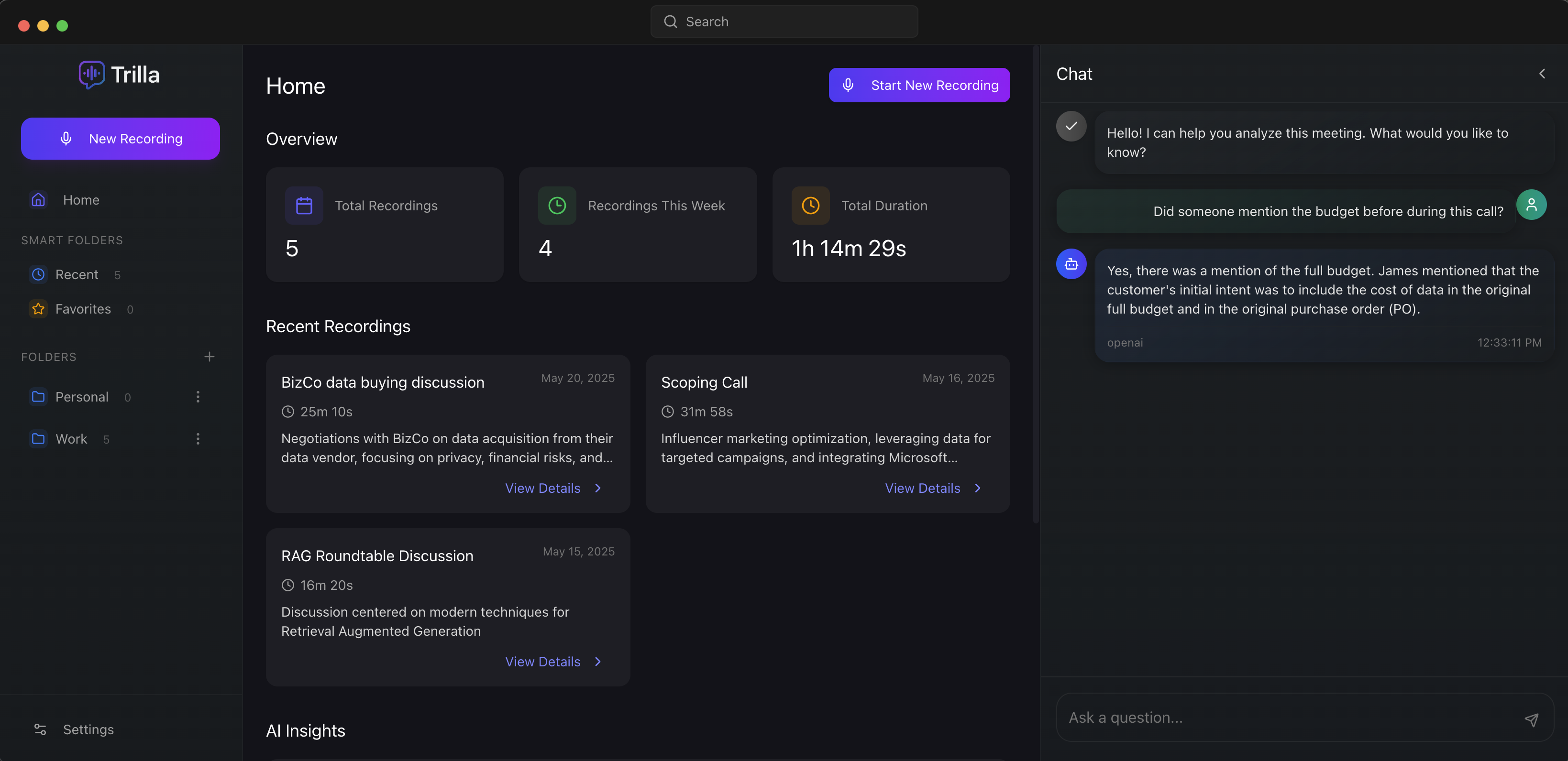 Trilla App Interface